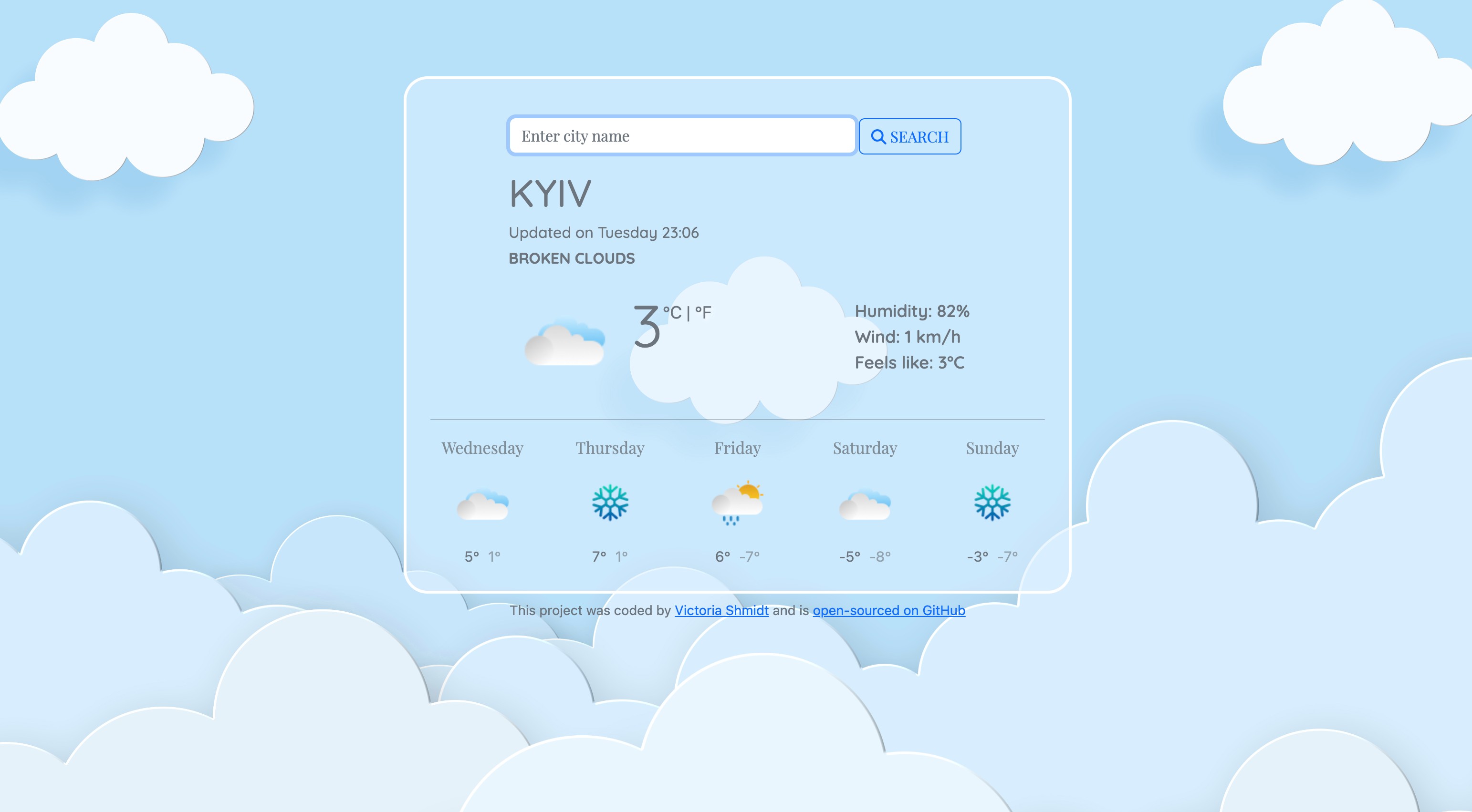 Weather project built with React JS preview